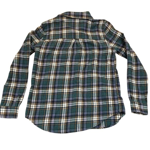 Aeropostale Womens Shirt Small Boyfriend Fit Green Blue Plaid Flannel Button Up - Picture 2 of 8